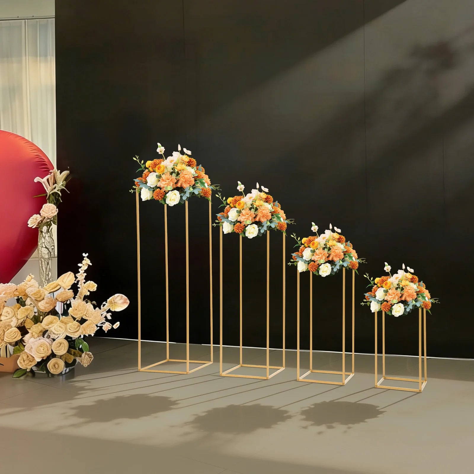 4 Different Height Metal Wedding Flower Stand Floor Geometric Vase Set Wedding Centerpieces For Table Tall Decorations For Party