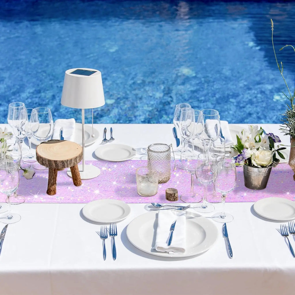 Glitter Iridescent Sequin Table Runner,Soft Wedding Dining Table Decoration For Bridal Baby Shower Girl Birthday Wedding Party