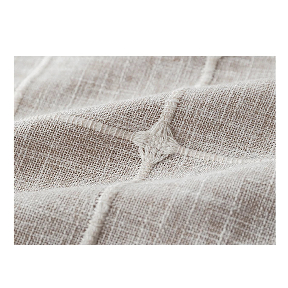 Three-dimensional Jacquard Checkered Tablecloth,Cotton Linen Tassels Dust-Proof Table Cover,For Dinning Party Wedding Decor