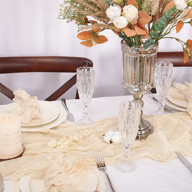 Event Designing Table Runner Cheese Cloth Gauze Crepe Rustic Wedding Party Decor Farmhouse Tabledecor House Warming Gift Easter