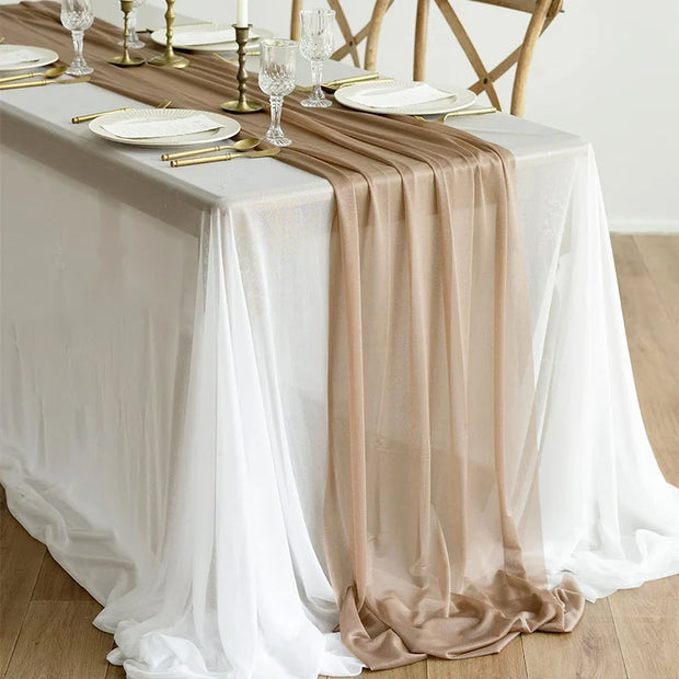 Chemin de Table Voile Luxe Transparent — Mariage Élégant Oriental