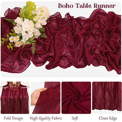 Chemin de Table Gaze Bordeaux — Mariage Boho Rustique Oriental