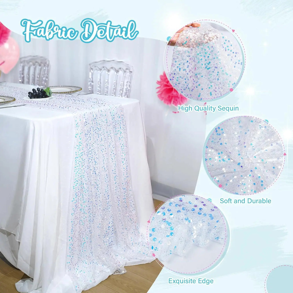 Glitter Iridescent Sequin Table Runner,Soft Wedding Dining Table Decoration For Bridal Baby Shower Girl Birthday Wedding Party
