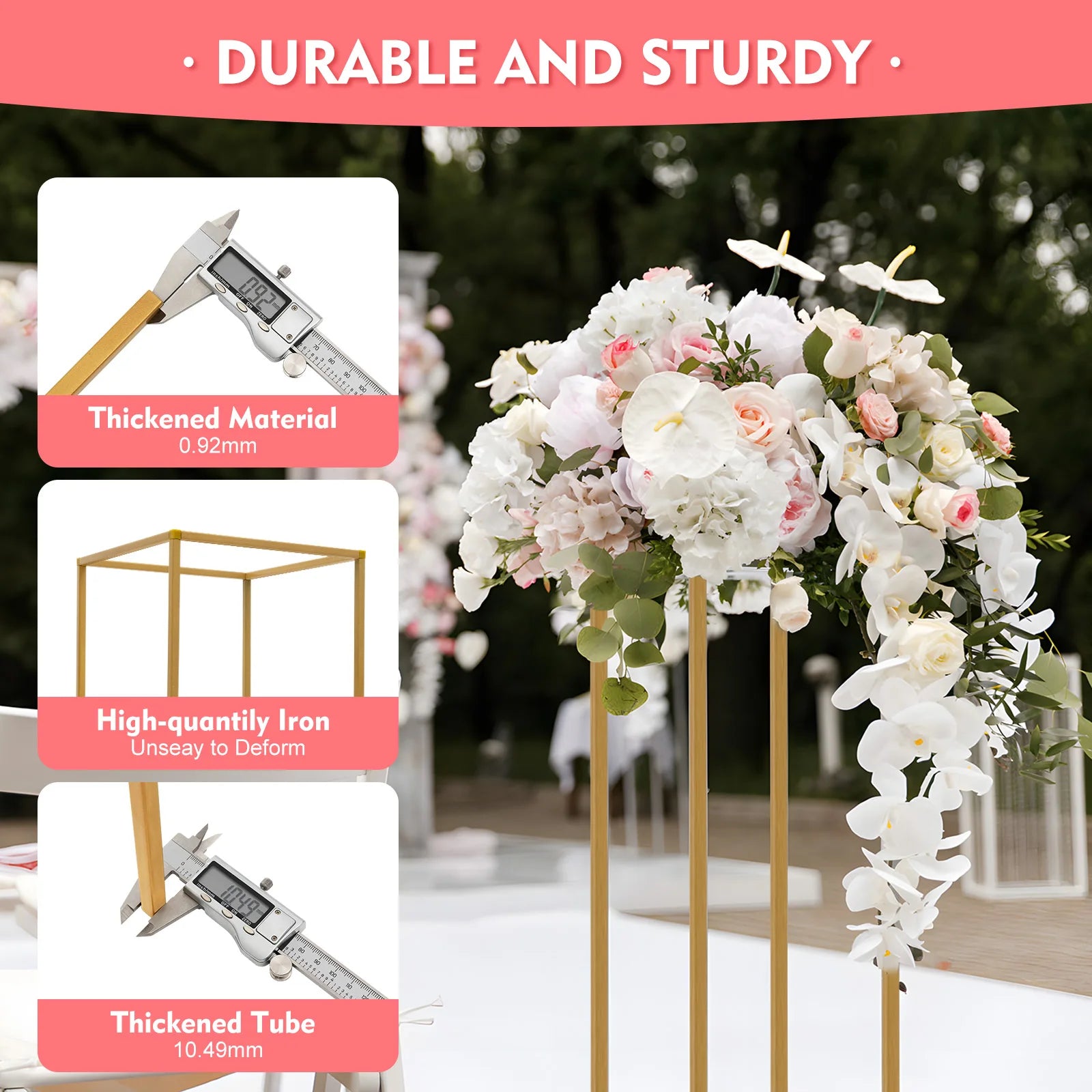 10PCs Metal Flower Stand 23.6Inch 23" Gold Flower Stand  for Floral Arrangement, Geometric Flower Vase Stand for Party, Events