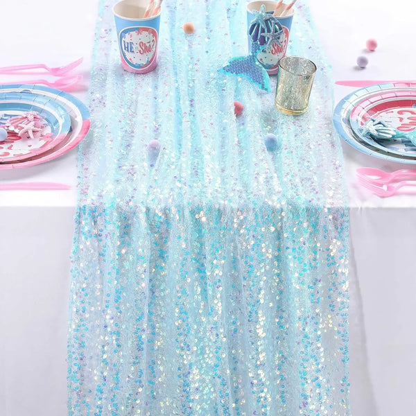 Glitter Iridescent Sequin Table Runner,Soft Wedding Dining Table Decoration For Bridal Baby Shower Girl Birthday Wedding Party