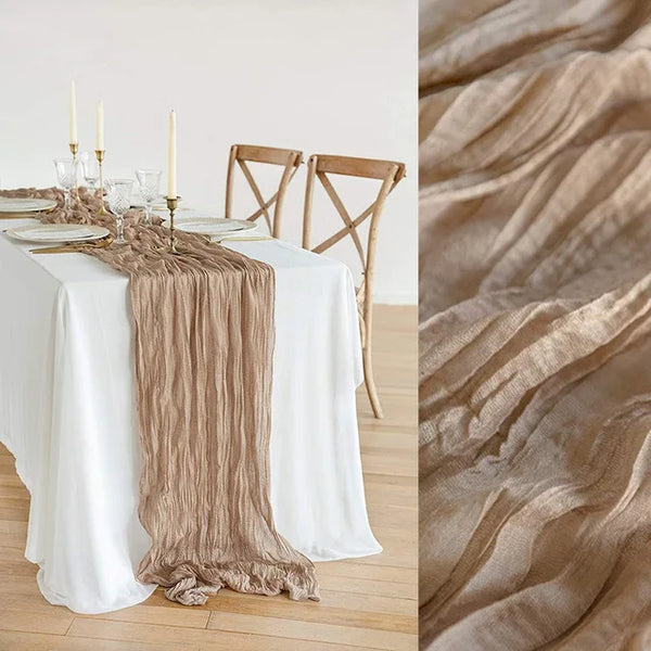 Wrinkle Gauze Table Runner Cheesecloth Semi-Sheer Table Setting Dining Wedding Party Christmas House Banquets Arches Decor