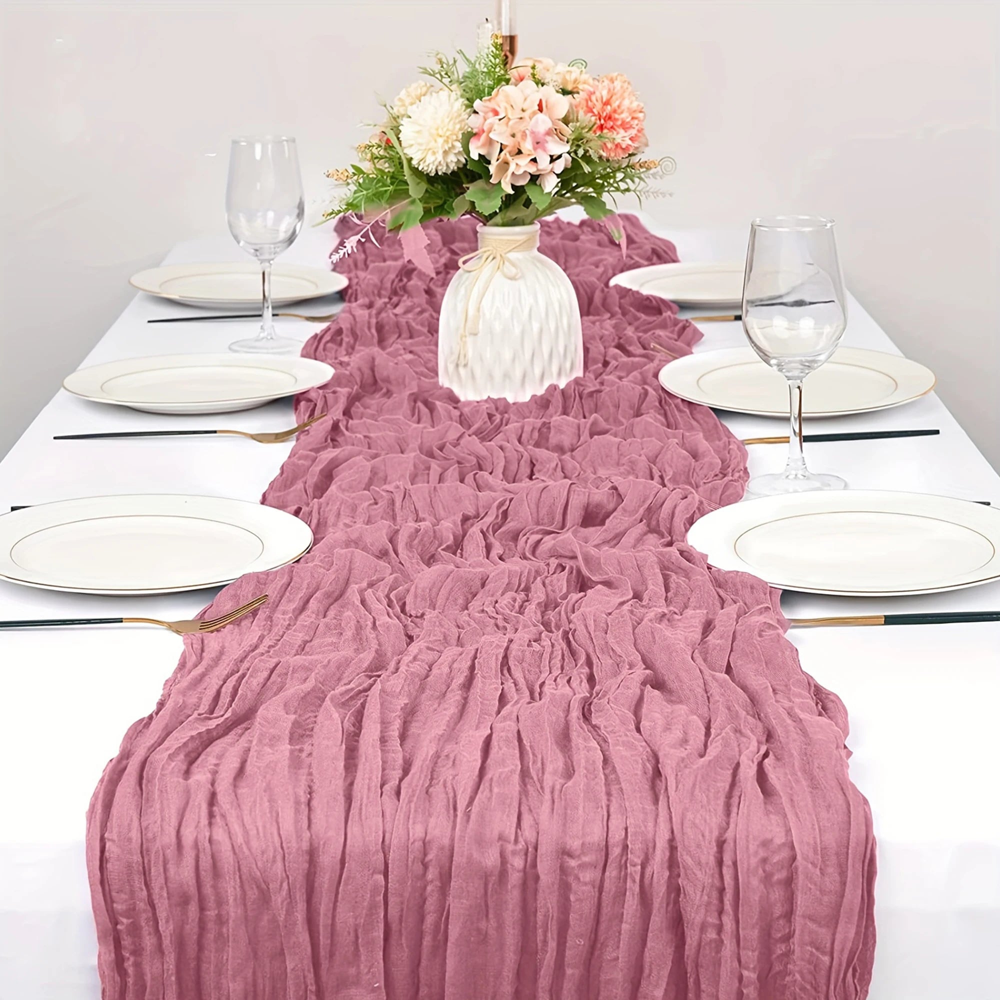 1pc Boho Style Cheesecloth Table Runner Long Gauze Sheer RomanticTable Runner For Weddings, And Scene Decor Home Decor
