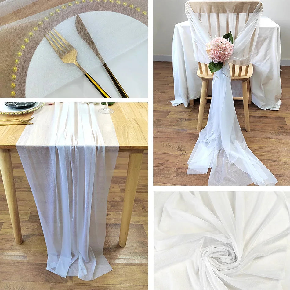 Chiffon Table Runner Sheer Fabric Silk for Boho Sheer Fabric Wedding Arch Overlay Draping Decoration Birthday Party Table Decor