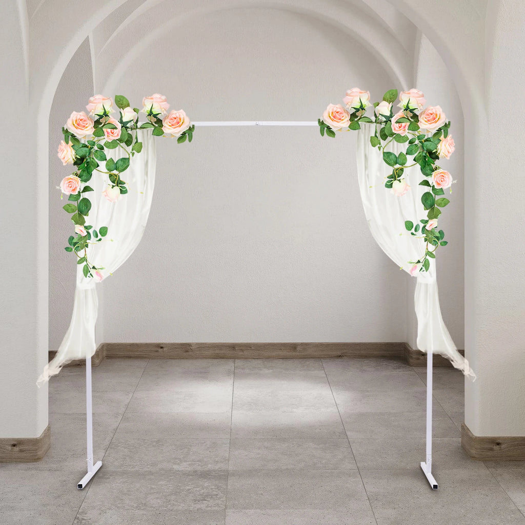 2x2m/6x6.6Ft Wedding Arch Stand, White Metal Square Garden Backdrop Frame, Height Adjustable Party Flower Balloon DIY Decor Rack