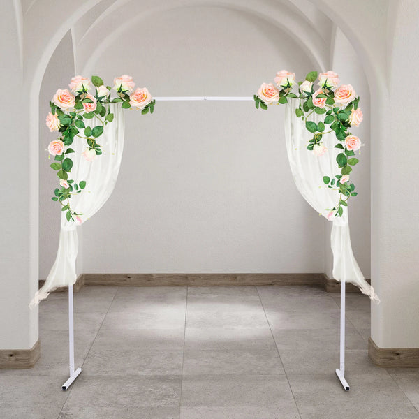 2x2m/6x6.6Ft Wedding Arch Stand, White Metal Square Garden Backdrop Frame, Height Adjustable Party Flower Balloon DIY Decor Rack