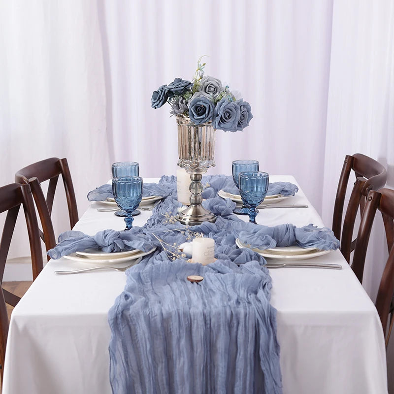 Wrinkle Gauze Table Runner Cheesecloth Semi-Sheer Table Setting Dining Wedding Party Christmas House Banquets Arches Decor