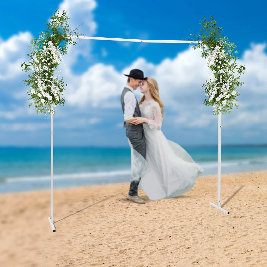 2x2m/6x6.6Ft Wedding Arch Stand, White Metal Square Garden Backdrop Frame, Height Adjustable Party Flower Balloon DIY Decor Rack