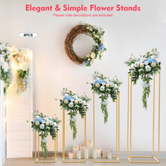 Lot de 4 présentoirs dorés à hauteurs variables — Décoration de salle de mariage