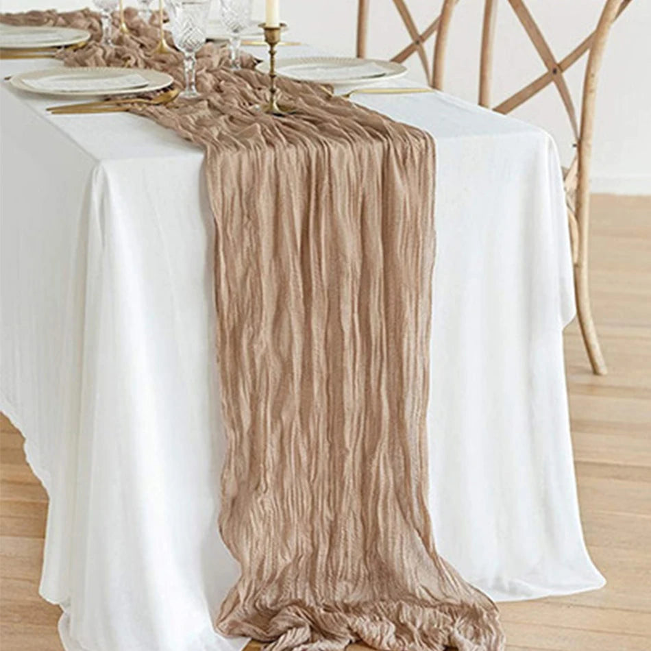 Wrinkle Gauze Table Runner Cheesecloth Semi-Sheer Table Setting Dining Wedding Party Christmas House Banquets Arches Decor