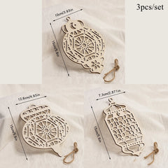 Lot de 3 suspensions Eid Mubarak en bois — Lune & étoile