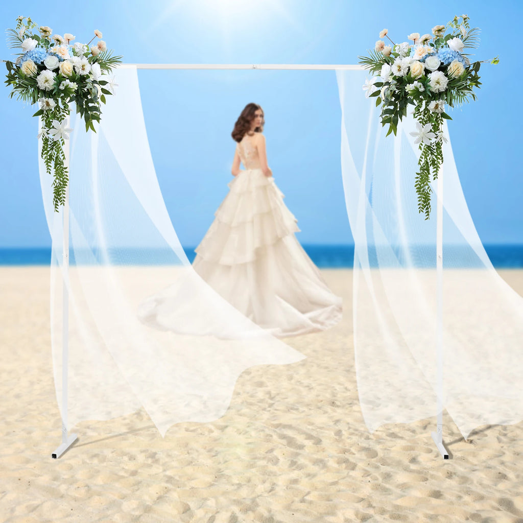 2x2m/6x6.6Ft Wedding Arch Stand, White Metal Square Garden Backdrop Frame, Height Adjustable Party Flower Balloon DIY Decor Rack