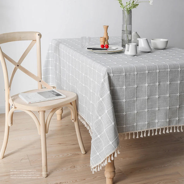 Three-dimensional Jacquard Checkered Tablecloth,Cotton Linen Tassels Dust-Proof Table Cover,For Dinning Party Wedding Decor