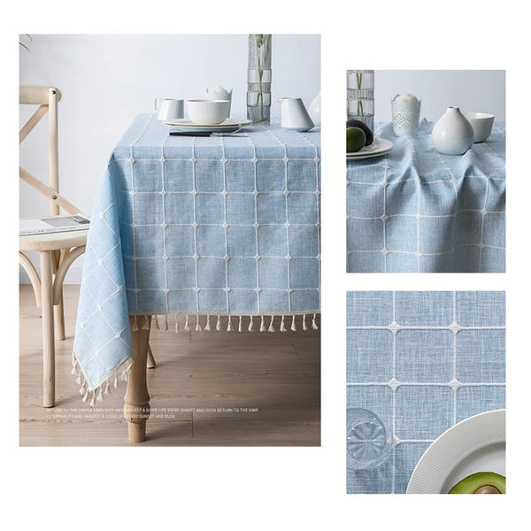 Three-dimensional Jacquard Checkered Tablecloth,Cotton Linen Tassels Dust-Proof Table Cover,For Dinning Party Wedding Decor