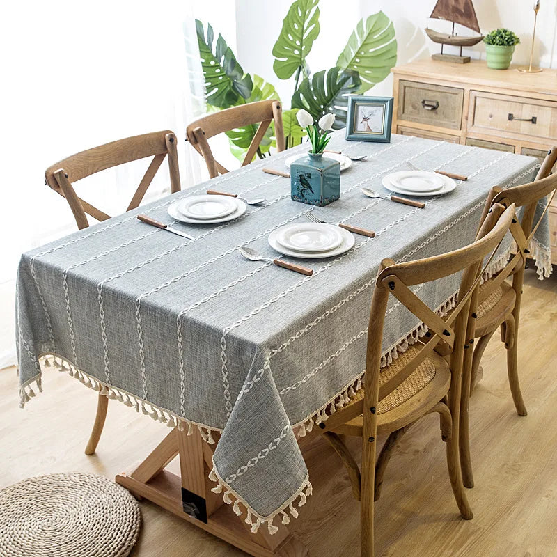 Three-dimensional Jacquard Checkered Tablecloth,Cotton Linen Tassels Dust-Proof Table Cover,For Dinning Party Wedding Decor