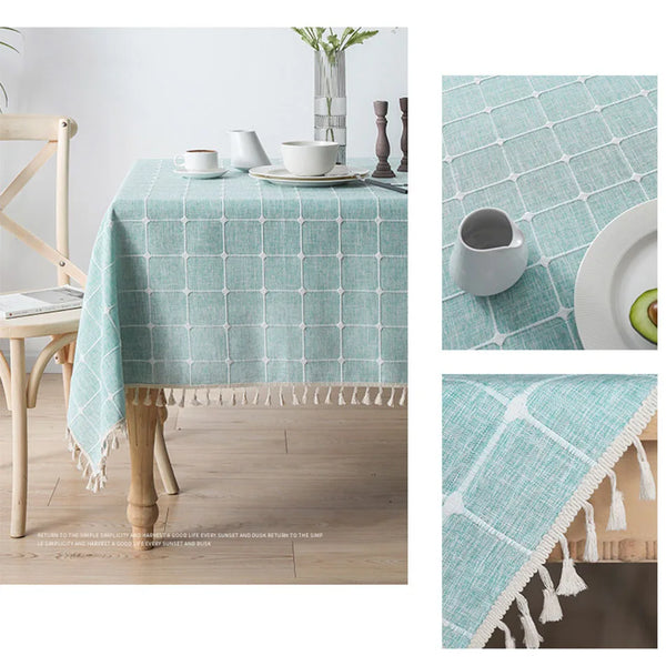 Three-dimensional Jacquard Checkered Tablecloth,Cotton Linen Tassels Dust-Proof Table Cover,For Dinning Party Wedding Decor
