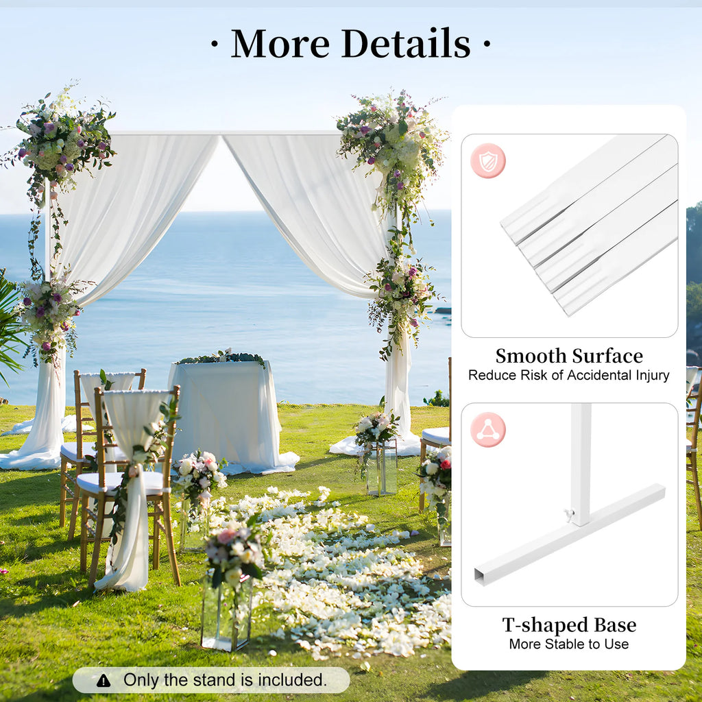 2x2m/6x6.6Ft Wedding Arch Stand, White Metal Square Garden Backdrop Frame, Height Adjustable Party Flower Balloon DIY Decor Rack