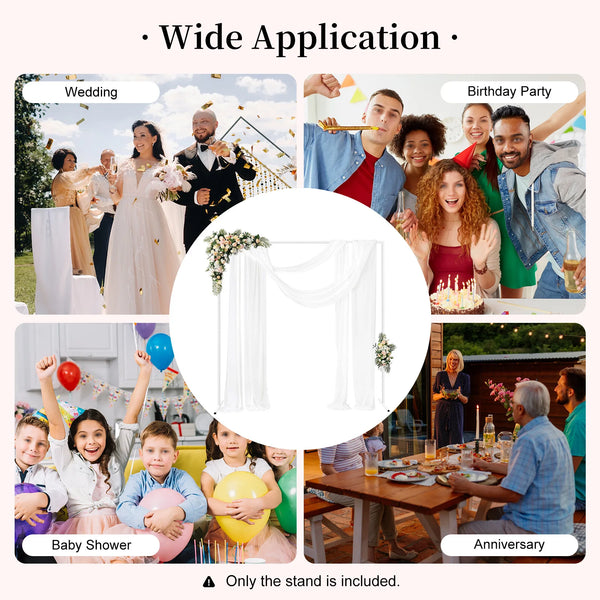 2x2m/6x6.6Ft Wedding Arch Stand, White Metal Square Garden Backdrop Frame, Height Adjustable Party Flower Balloon DIY Decor Rack