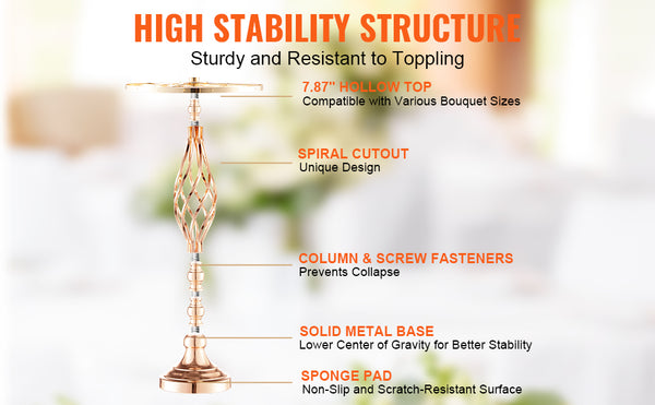 SucceBuy Tall Crystal Wedding Flower Stand Metal Wedding Centerpiece Vase Gold Flower Holders Floral Display Rack for Wedding
