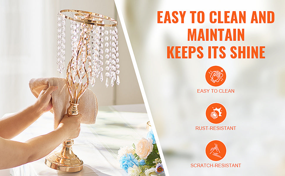 SucceBuy Tall Crystal Wedding Flower Stand Metal Wedding Centerpiece Vase Gold Flower Holders Floral Display Rack for Wedding