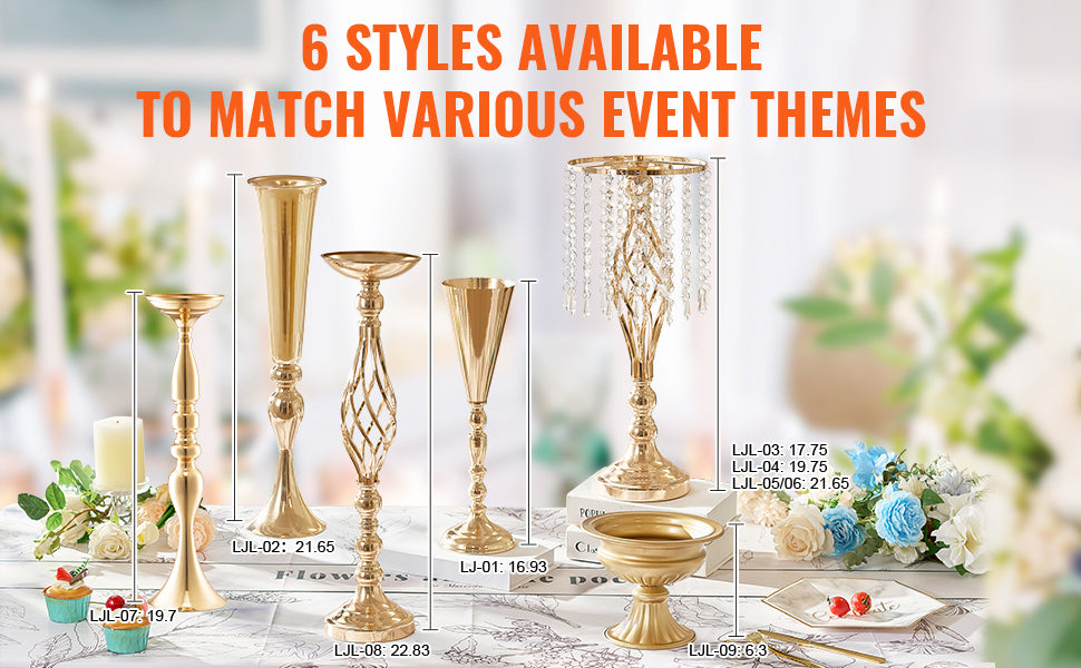 SucceBuy Tall Crystal Wedding Flower Stand Metal Wedding Centerpiece Vase Gold Flower Holders Floral Display Rack for Wedding