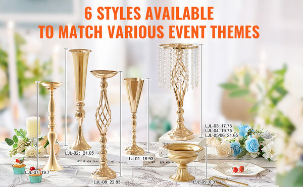SucceBuy Tall Crystal Wedding Flower Stand Metal Wedding Centerpiece Vase Gold Flower Holders Floral Display Rack for Wedding